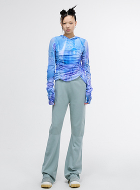 UPON PRO 设计感时尚个性修身蓝色炫彩连帽上衣小众女