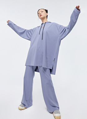 UPON PRO浅紫色百搭字母印花前短后长宽松连帽卫衣女