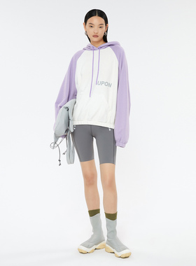 UPON PRO黑色百搭插肩反光字母印花宽松连帽长袖卫衣女