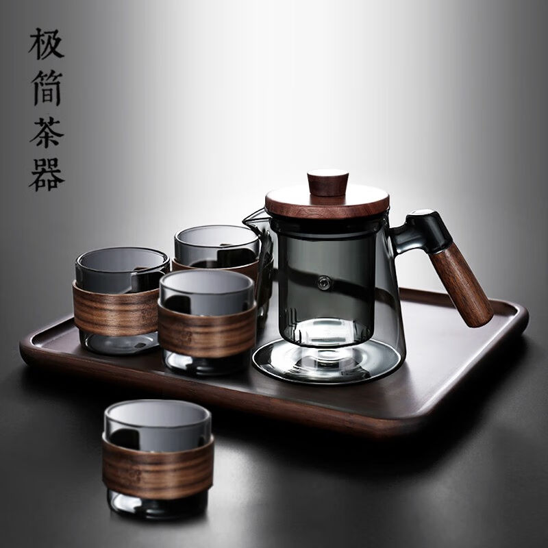 极简造物木侧把玻璃泡茶壶耐高温家用茶水分离过滤沏茶壶电陶炉煮