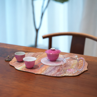 宛玉 胭脂水包银口系列茶具 纯手工颜色釉陶瓷盖碗套组一人饮