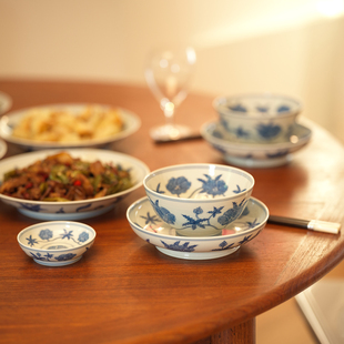 宛玉 致敬成化青花秋葵纹宫碗餐具套组高温易清洗可进微波炉/烤箱