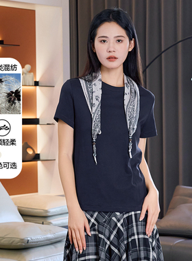 CZCo2025秋季新款韩版宽松显瘦百搭休闲短袖T恤女上衣配丝巾12295
