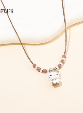 三福IP款休闲凯蒂猫编绳坠短项链单条 萌趣首饰配饰链851541