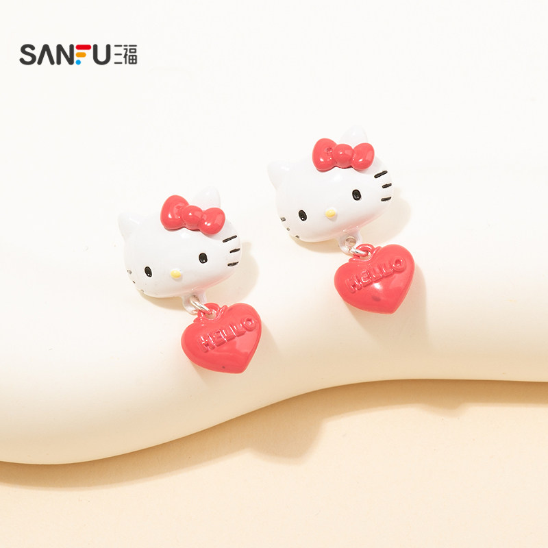 三福三丽鸥IP休闲kitty凯蒂猫坠耳钉一对 可爱首饰耳环853945,饰品/流行首饰/时尚饰品新,耳钉,淘宝优惠券,粉丝福利购,淘宝优惠卷