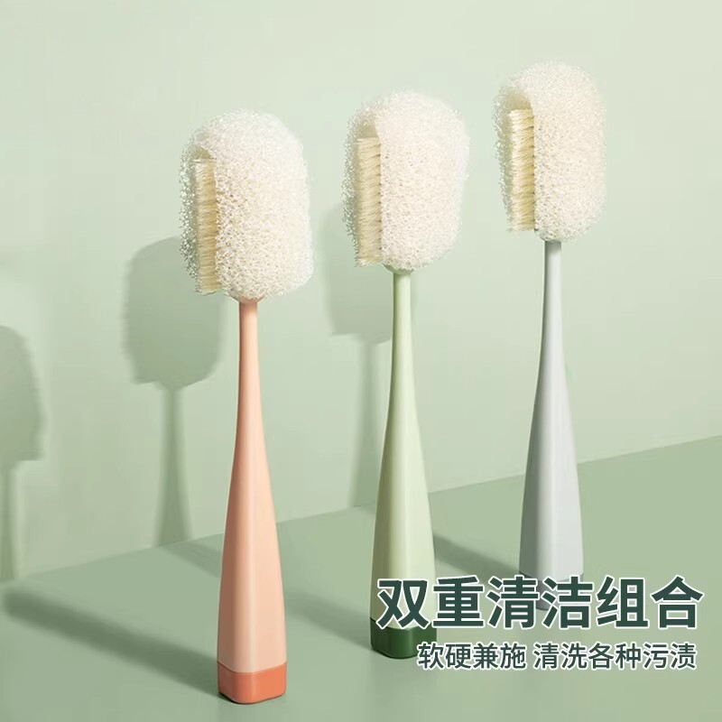 日本进口洗杯刷厨房刷洗海绵清洁小刷子可拆卸替换长柄刷洗奶瓶刷