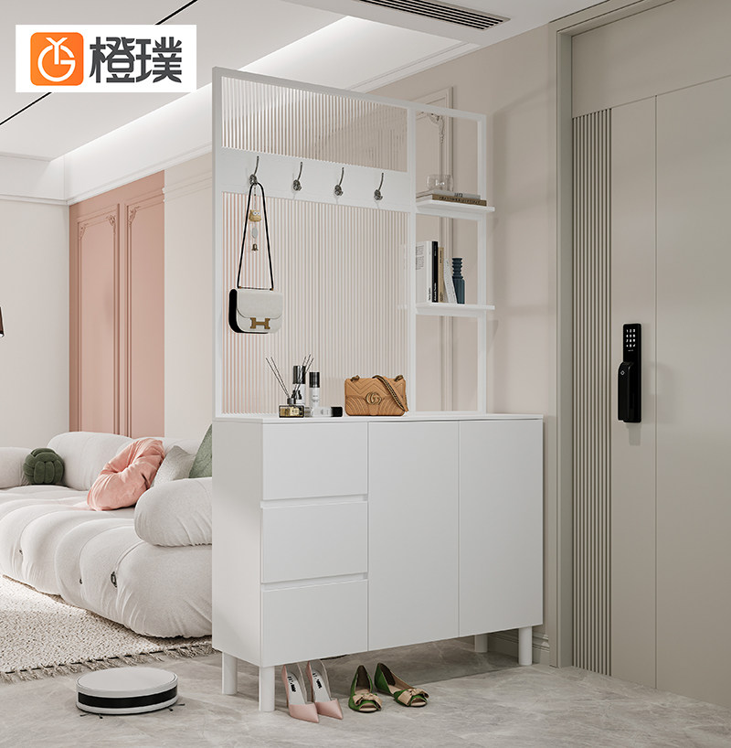 玄关鞋柜入户一体柜门口家用铁艺客厅隔断玻璃屏风门厅衣帽置物架