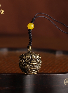 寅亥堂黄铜兽面招财貔貅铜铃铛挂件男女吊坠汽车钥匙扣手机链子坠