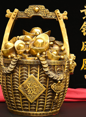 黄铜招财一桶元宝摆件