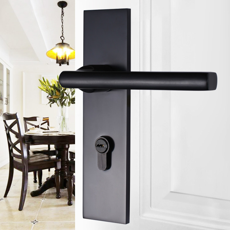 汇泰龙静音门锁室内门卧室现代简约房门锁铝木门黑色通用型锁具