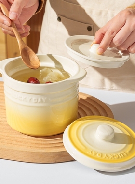 家用隔水炖盅陶瓷双盖大容量高颜值一人份双耳煲汤燕窝甜品盅蒸盅