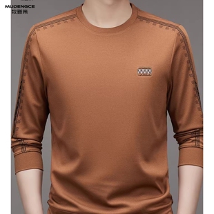 圆领宽松长袖T恤男士简约新款柔软休闲打底衫运动风质感舒适上衣