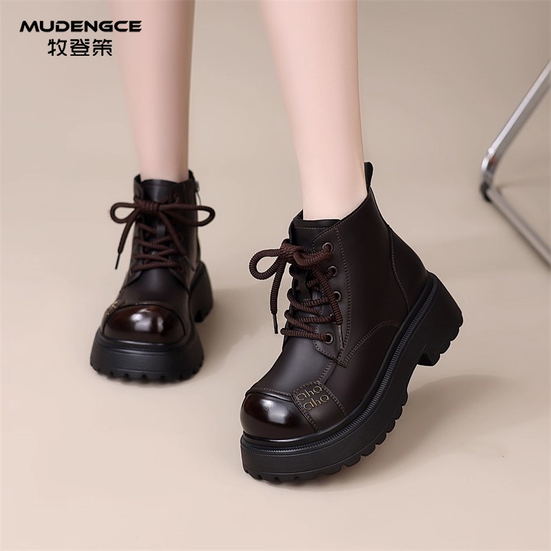 踩屎感厚底炸街短靴女加绒舒适