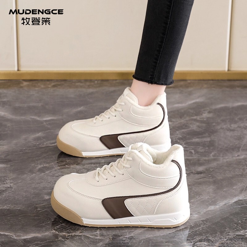 高帮棕色厚底休闲鞋女新款百搭防滑气质小白鞋系带轻便时尚运动鞋