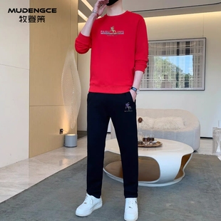 【马到成功】本命年红色休闲运动套装男士新款长袖卫衣时尚两件套