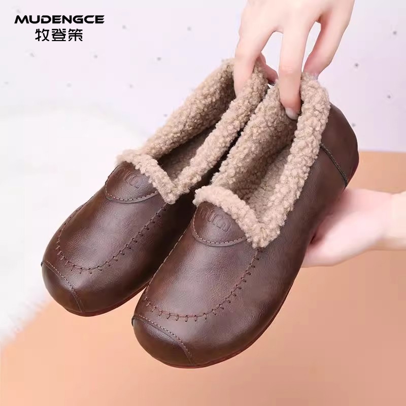 软底软面棉鞋女加绒保暖一脚蹬