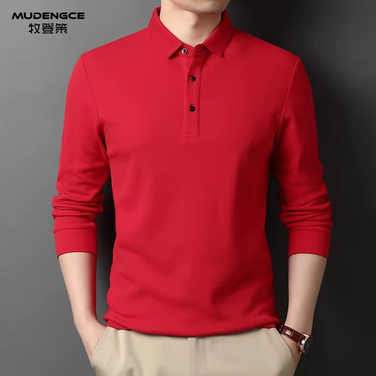 【马韵衣香】本命年红色长袖POLO衫男士翻领商务柔软舒适休闲T恤