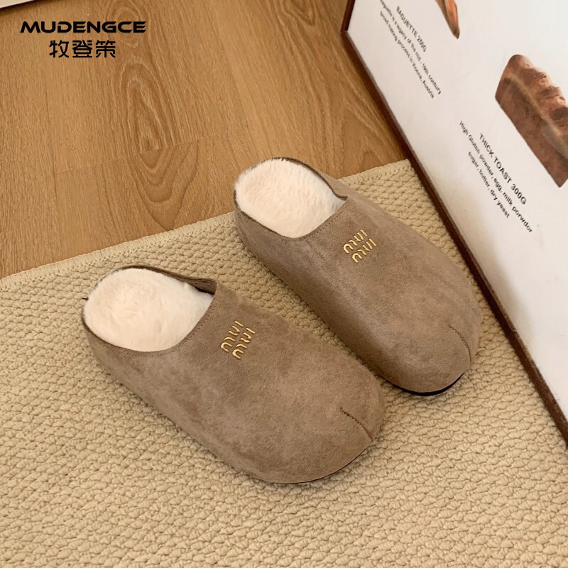 加绒舒适包头半拖鞋女外穿保暖勃肯鞋时尚厚底一脚蹬防滑懒人鞋