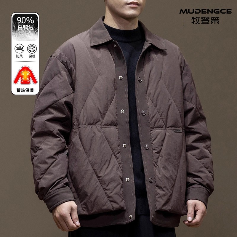轻薄羽绒服男士工装外套宽松大码新款轻便潮流拼接保暖外套男