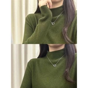 绝美轻奢橄榄绿打底衫女秋冬半高领正肩显瘦内搭毛衣保暖针织上衣