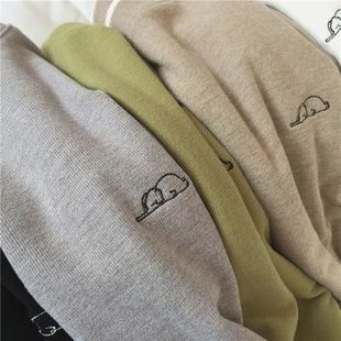 圆领上衣 百搭长袖 双面德绒保暖刺绣小象t恤女打底衫 保暖秋冬新款