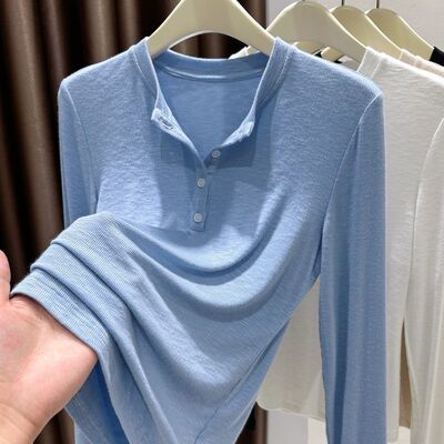 韩系纽扣修身百搭打底衫上衣