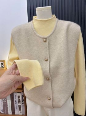 上身超惊艳!奶黄色软fufu半高领长袖针织衫毛衣女秋冬季修身上衣