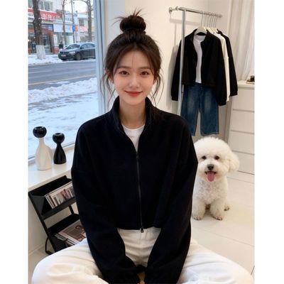 拉链开衫秋冬加绒短款上衣