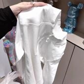 显瘦套头纯棉上衣 洋气修身 白色半拉链立领长袖 T恤女秋冬胖MM时尚