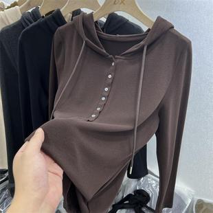 洋气小衫 自发热德绒连帽衫 秋冬新款 加绒保暖打底衫 百搭上衣潮 长袖