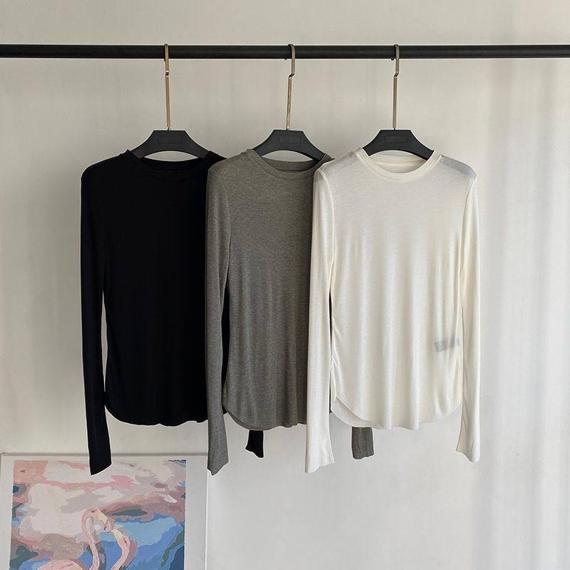 韩版圆领面膜T轻薄款长袖T恤修身显瘦内搭打底衫女春秋季新款