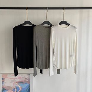 T恤修身 长袖 显瘦内搭打底衫 女春秋季 韩版 新款 圆领面膜T轻薄款