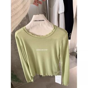 显瘦防晒打底衫 薄款 上衣 卷边T恤女春夏款 韩系甜美百搭木耳边长袖