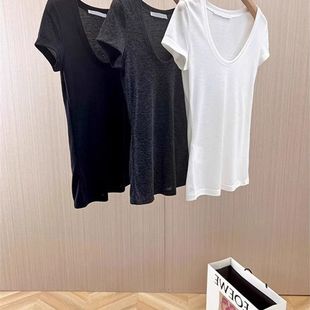 短款 完全不挑身材 大领口打底简约轻薄修身 t恤女夏季 上衣潮 短袖