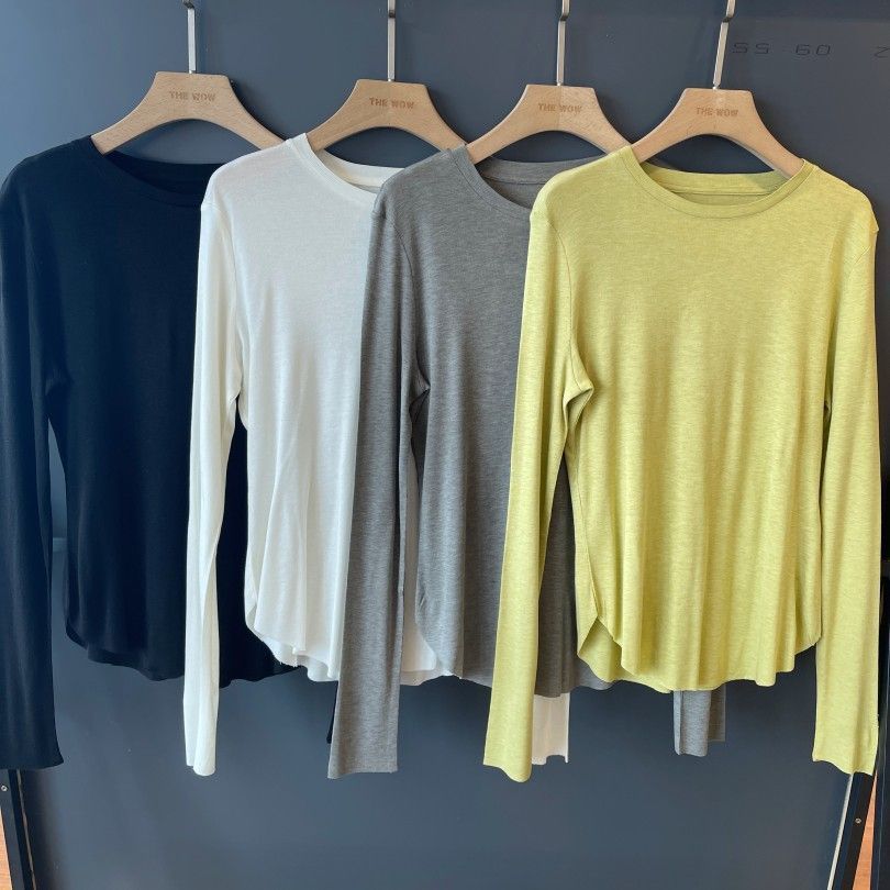 糯叽叽面膜打底衫长袖t恤女秋季宽松显瘦正肩叠穿拼接极简上衣服