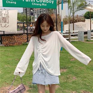 抽绳薄款女防晒衣2025夏季新款宽松冰丝长袖针织衫上衣外穿罩衫潮