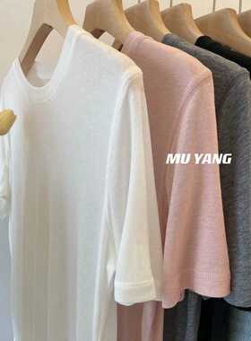 LDD高档白色短袖T恤女韩版夏季遮肉圆领套头打底衫设计感洋气上衣