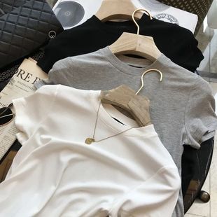 y剪B 冰丝坑条螺纹圆领短袖 人手B备单品 韩版 T恤女学生 夏季 高档T
