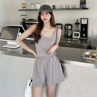 立体提花百搭舒适懒人宽松休闲套装女2025夏季新款背心短裤两件套