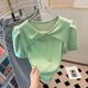 t恤女夏季 韩版 新款 高档欧洲站绿色短袖 设计感小众心机泡泡袖 上衣