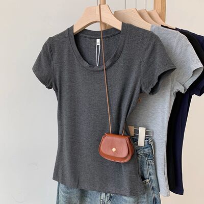 纯欲深色显瘦莫代尔短袖t恤女