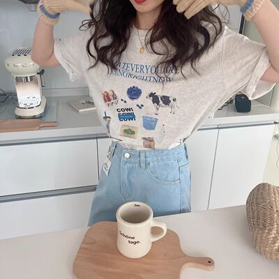 软糯莫代尔2025夏季新卡通漫画字母洋气减龄宽松短袖T恤女韩版潮