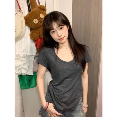 深色显瘦莫代尔短袖t恤女