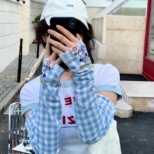 骑行冰丝护袖 格子防晒袖 户外开车遮阳防紫外线宽松冰袖 夏季 套女款