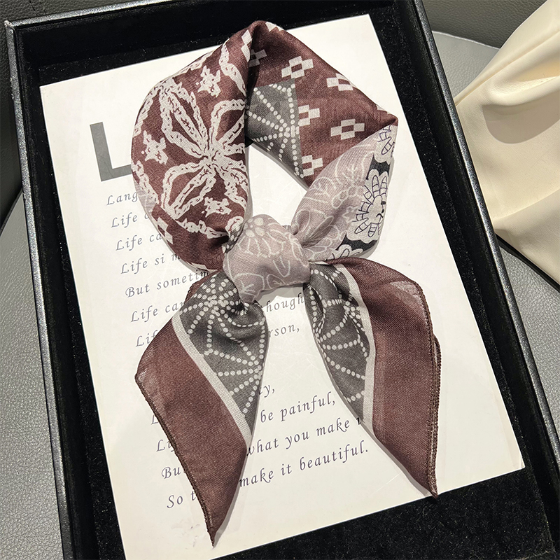 复古文艺棉麻腰果小丝巾春秋季薄款装饰围巾护脖领巾发带头巾方巾