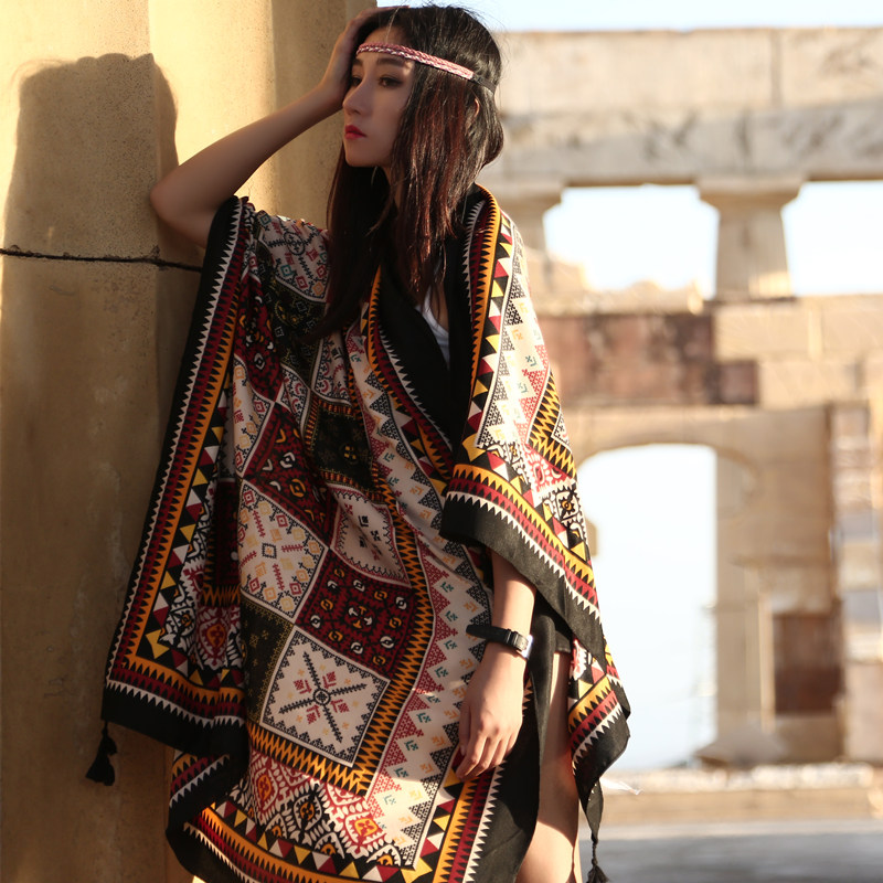 夏季女防晒披肩大民族风旅游薄款遮阳围巾长纱巾百变文艺丝巾沙滩