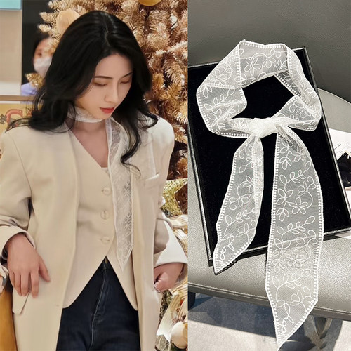 韩国超仙蕾丝长条领巾丝巾女士春秋季多功能飘带腰带韩版百搭装饰
