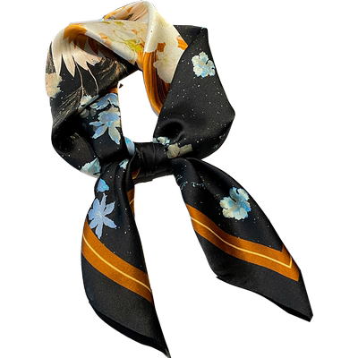 丝巾女春秋款洋气时尚高档桑蚕丝真丝小方巾2022新款黑色丝绸围巾