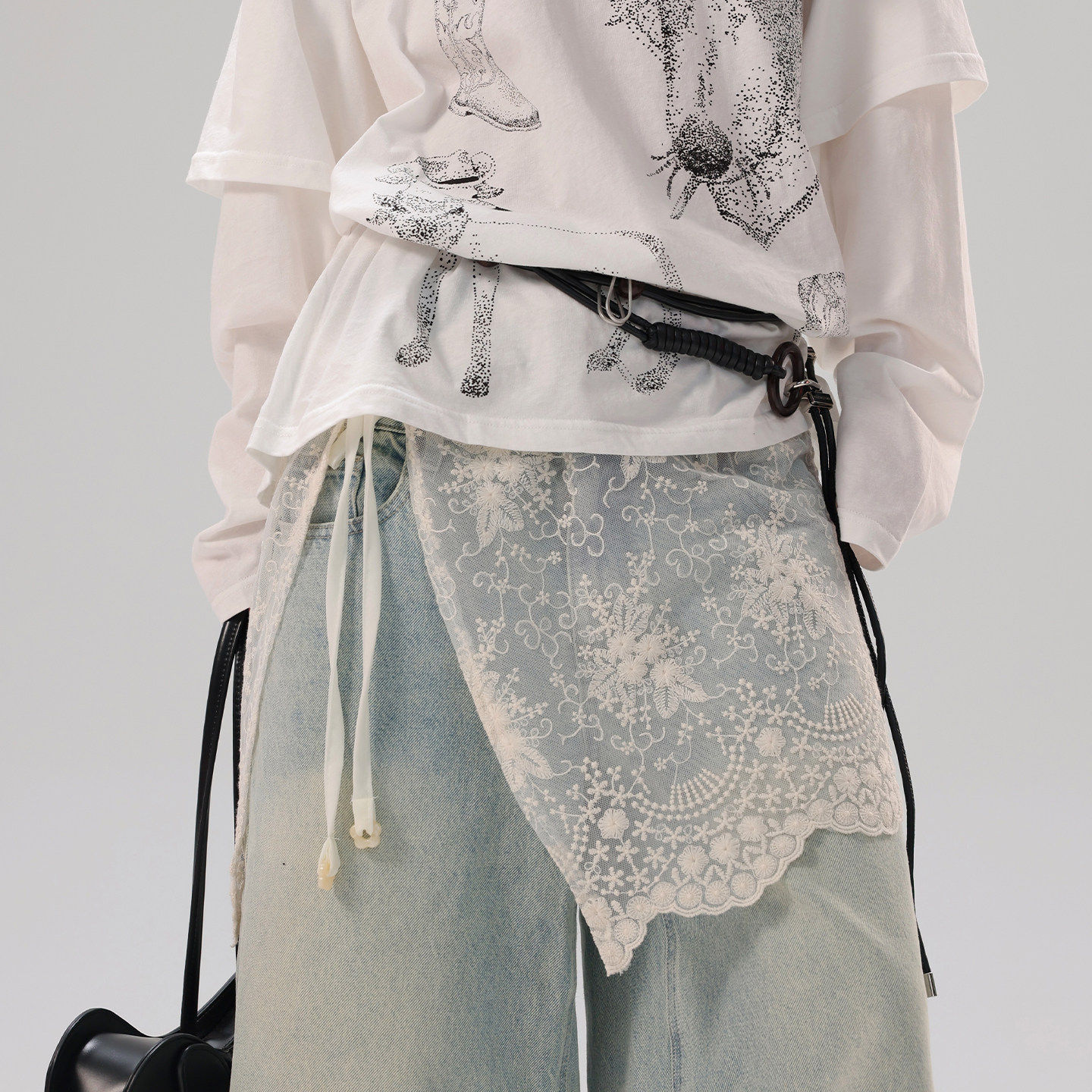 春季小众韩版白色蕾丝屁帘女系带甜美半身裙百搭围裙罩裙裙帘纱裙