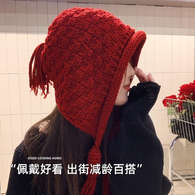 毛线帽甜美可爱女长流苏